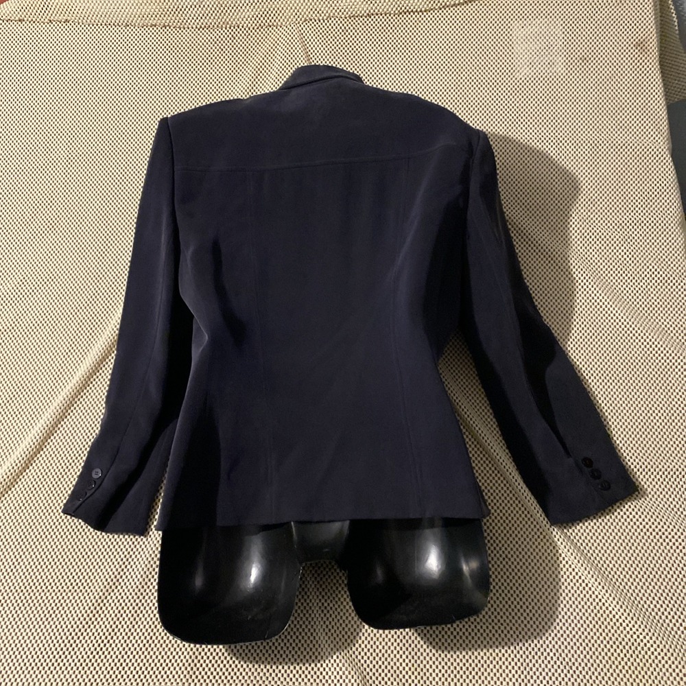 CHAUS VINTAGE NAVY BLACK SILK BUTTON DOWN BLAZER SZ 10 - Picture 4 of 7